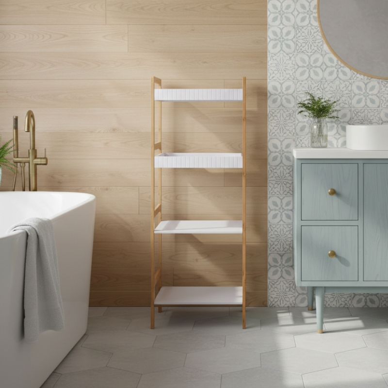 Meuble de salle de bain RUF en bambou 4 plateaux
