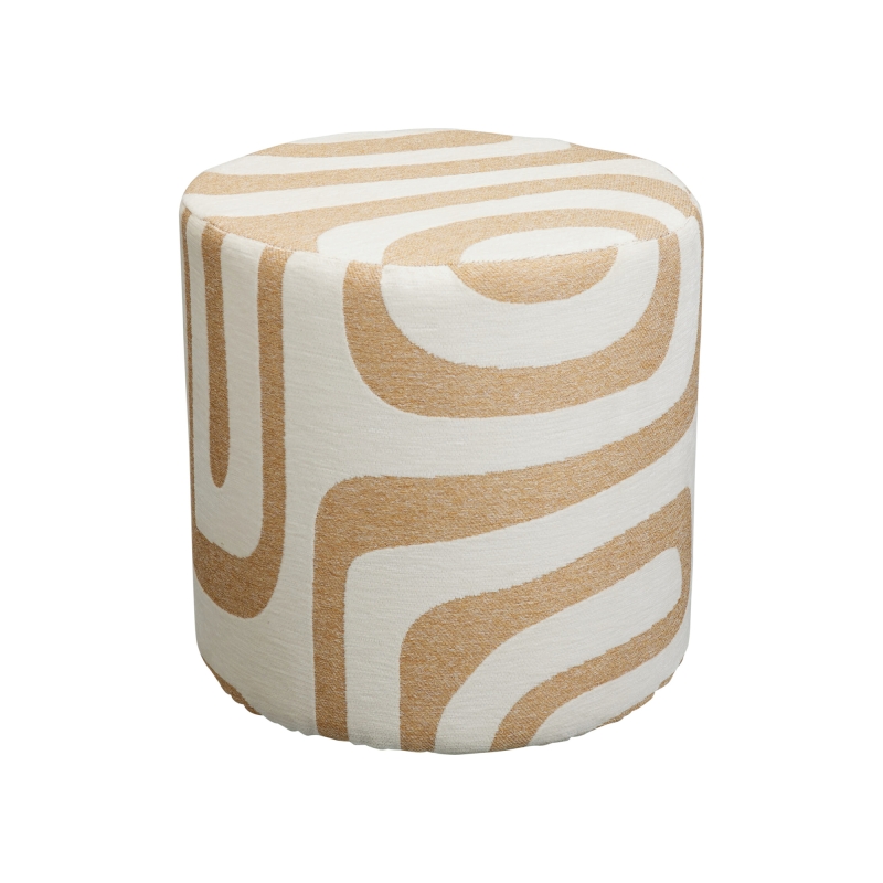 Pouf KON en tissu blanc et motif beige