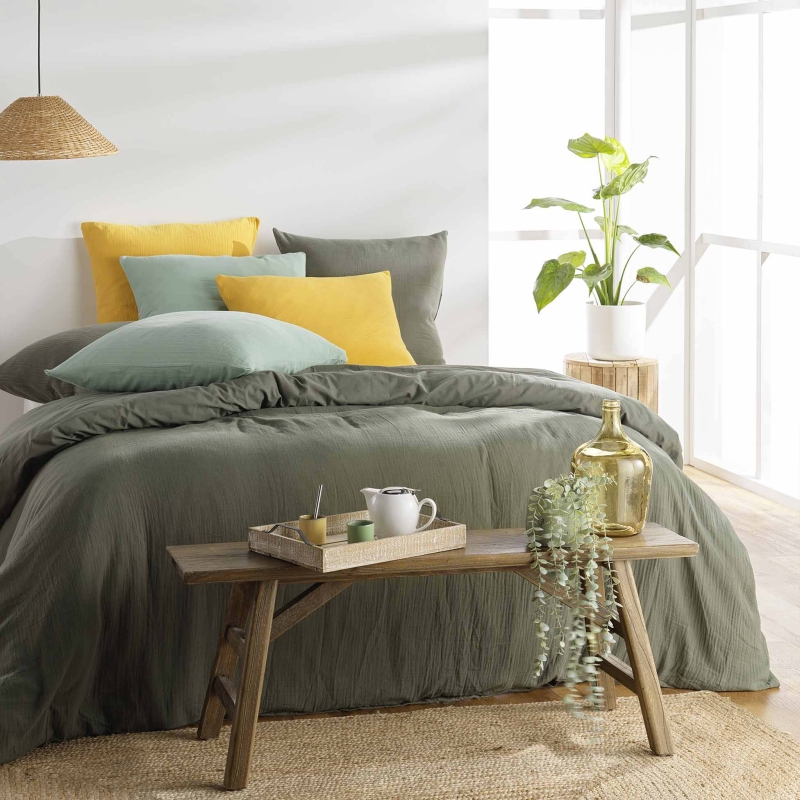 Parure de couette GUSTA kaki 240x220 cm (3 pièces)