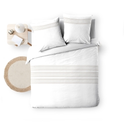 Parure de couette ORELI blanc rayé 240x220 cm (3 pièces)