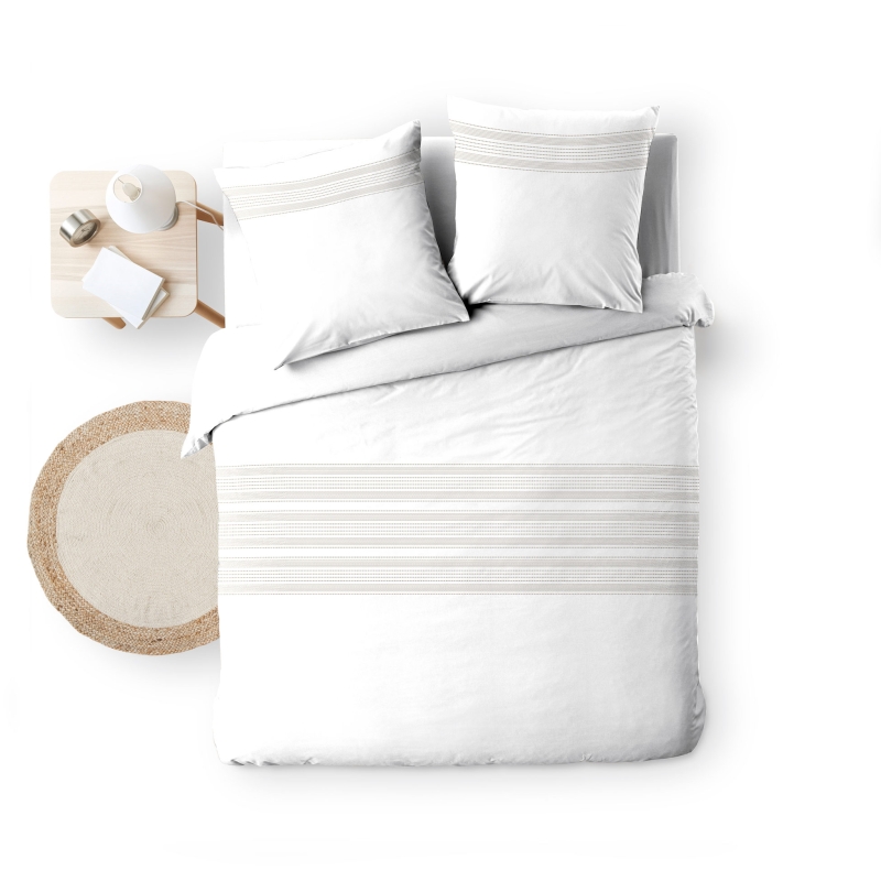 Parure de couette ORELI blanc rayé 240x220 cm (3 pièces)