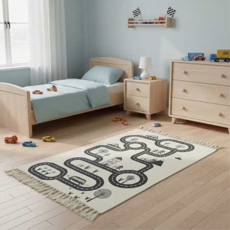 Tapis enfant HAZ motif circuit de voiture noir 80x120 cm