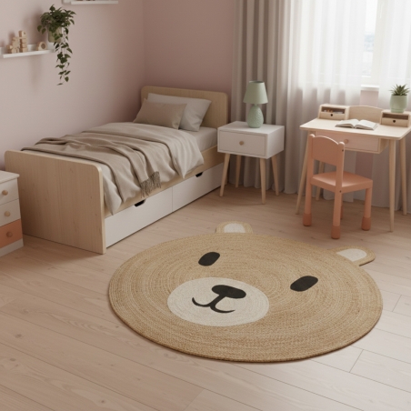 Tapis enfant KLI ourson en jute 100 cm
