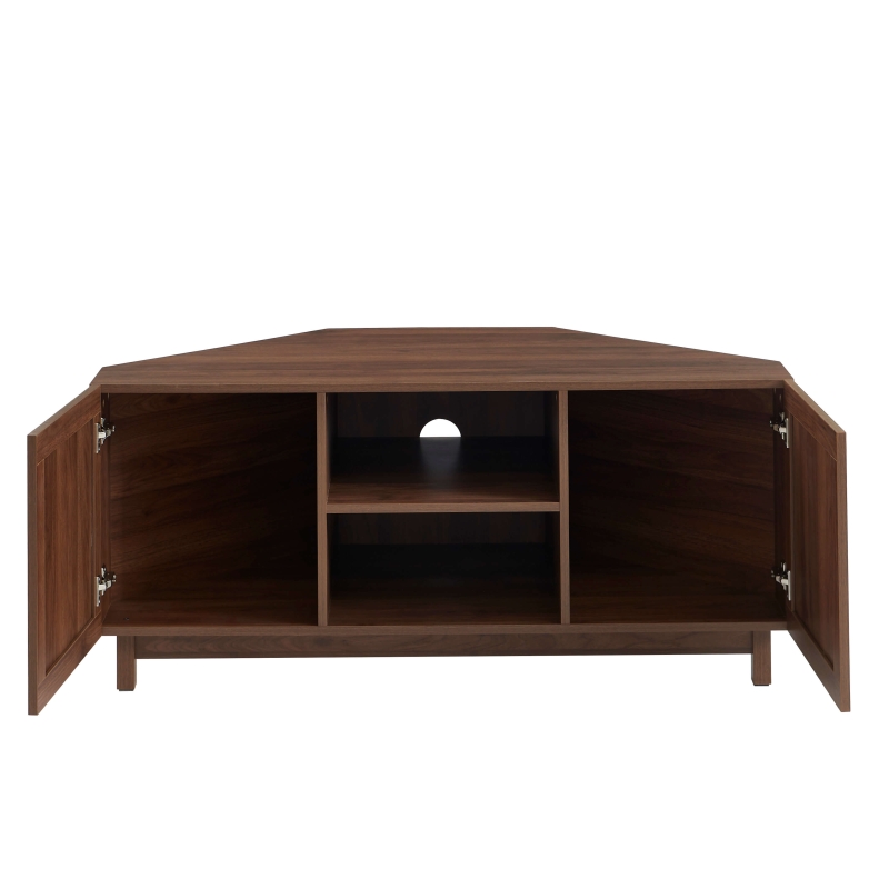 Meuble TV d'angle HARIA effet noyer et rotin 120cm