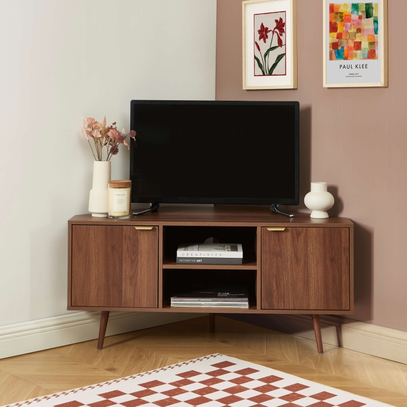 Meuble TV d'angle JEANNE effet noyer 115cm