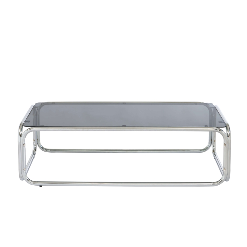Table basse MAGGY verre trempé noir structure en chrome