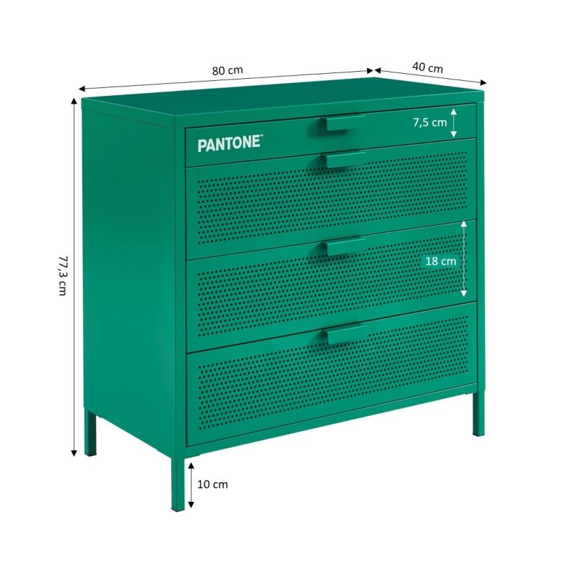 Commode PANTONE métal émeraude 4 tiroirs