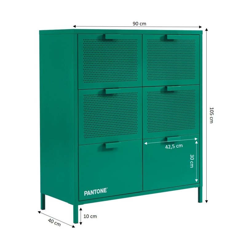 Commode PANTONE 6 tiroirs métal émeraude 90cm