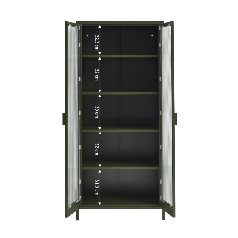 Vaisselier PANTONE en verre cannelé et métal vert olive h180cm