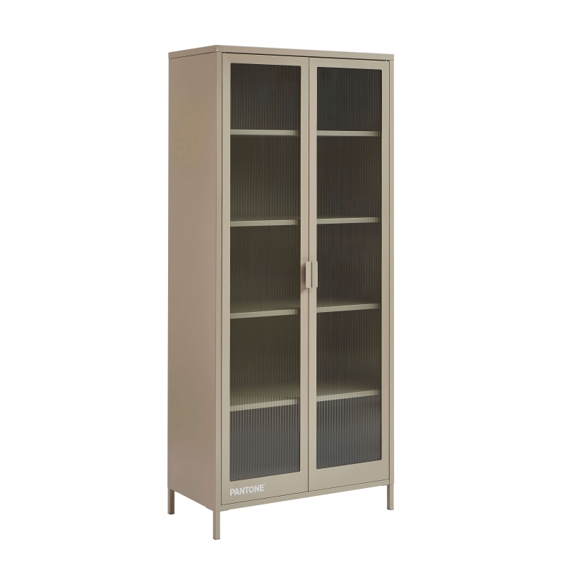 Vaisselier PANTONE en verre cannelé et métal taupe h180cm