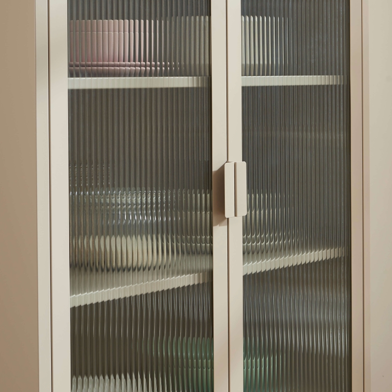 Vaisselier PANTONE en verre cannelé et métal taupe h180cm