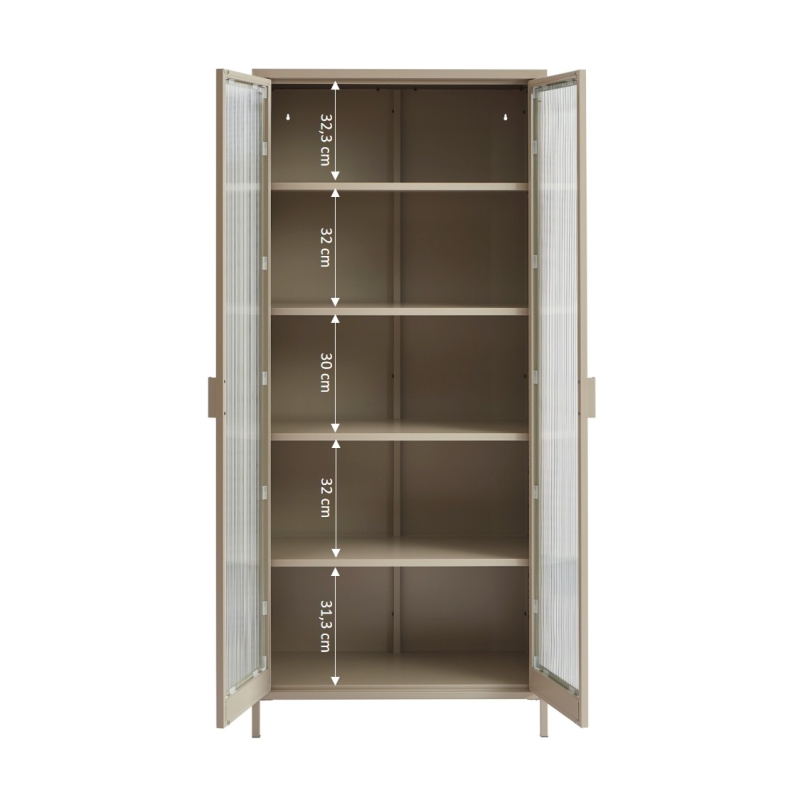 Vaisselier PANTONE en verre cannelé et métal taupe h180cm