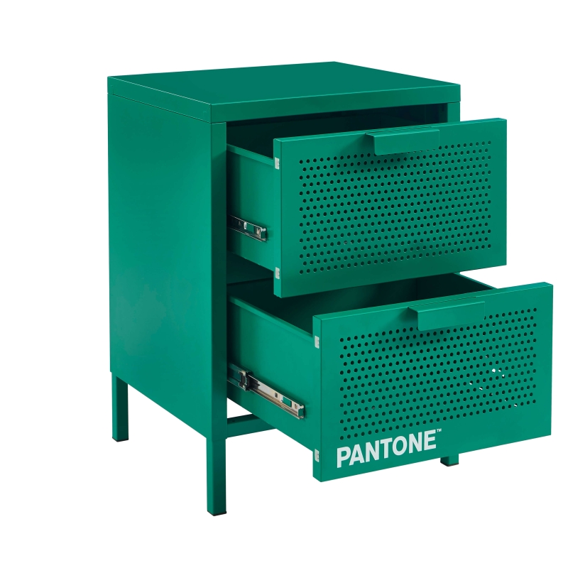 Table de chevet PANTONE métal émeraude double tiroirs 40cm
