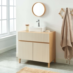 Meuble sous vasque ORCA effet chêne et portes beiges 80cm