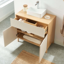 Meuble sous vasque ORCA effet chêne et portes beiges 80cm