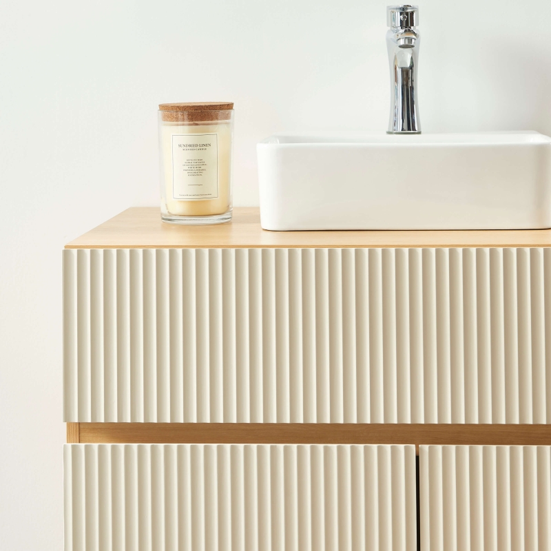 Meuble sous vasque ORCA effet chêne et portes beiges 80cm