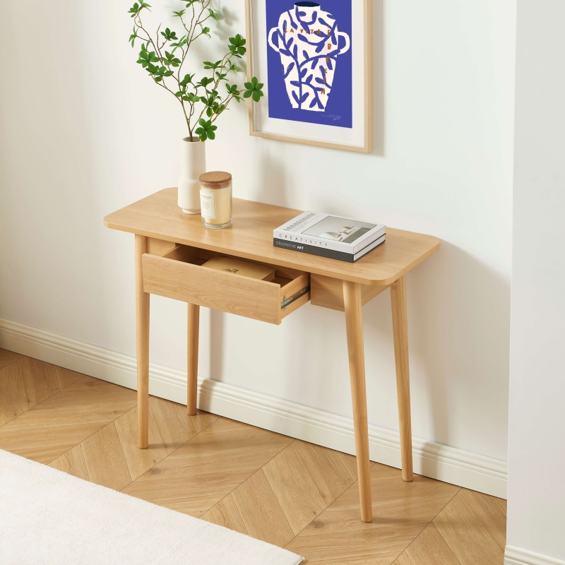 Console SOLENN effet chêne 1 tiroir 100cm