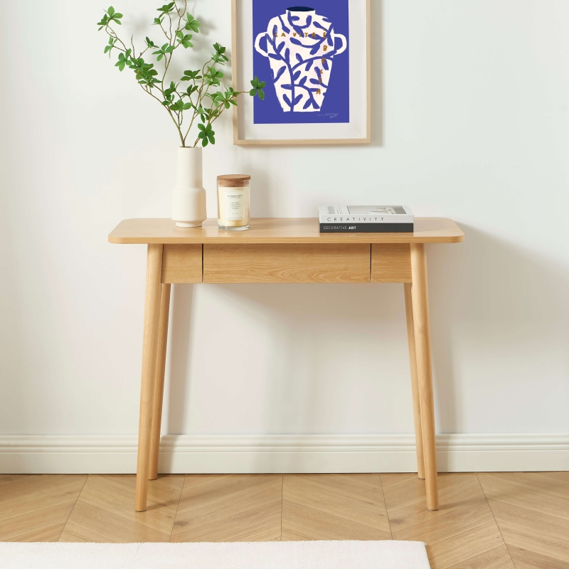 Console SOLENN effet chêne 1 tiroir 100cm