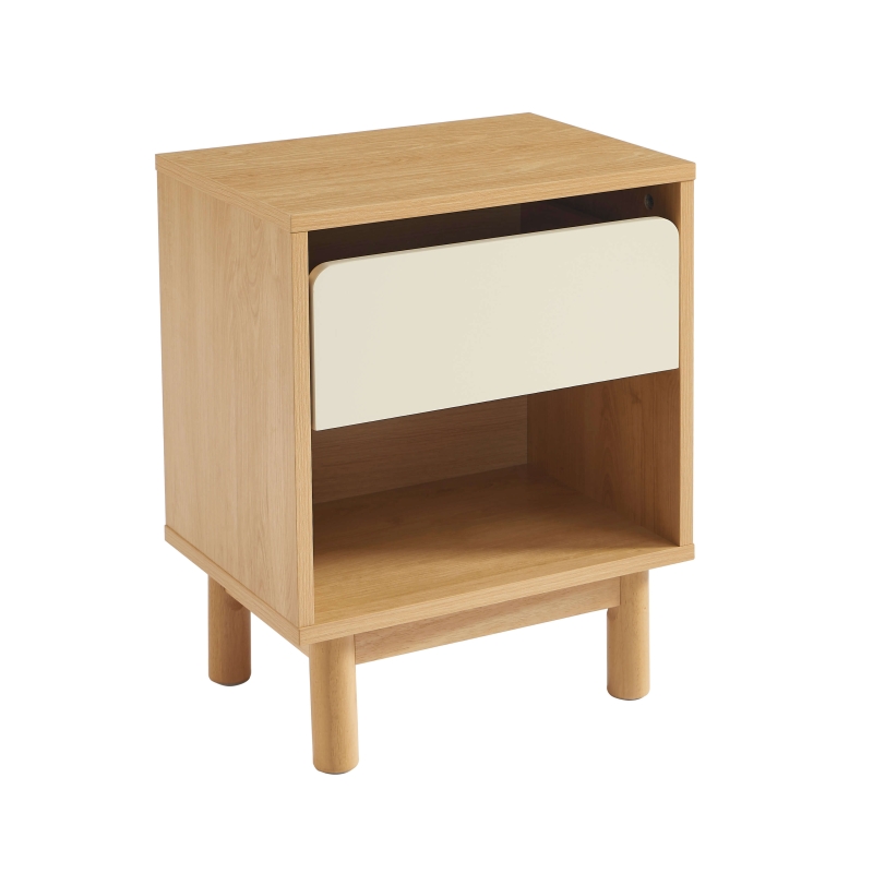 Table de chevet THALIA effet chêne et tiroir beige 