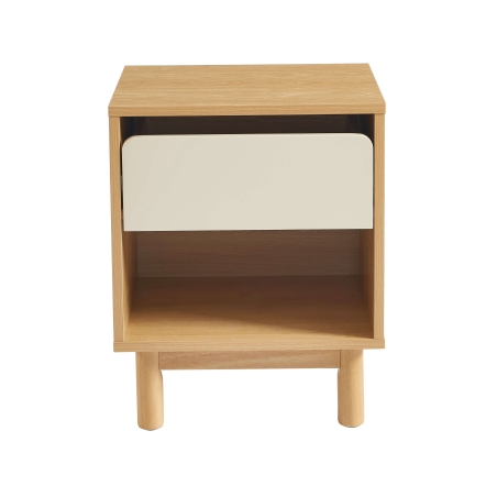 Table de chevet THALIA effet chêne et tiroir beige 