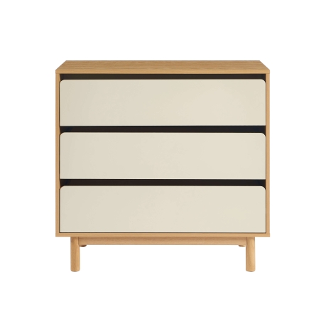 Commode THALIA 3 tiroirs beige et effet chêne 90cm