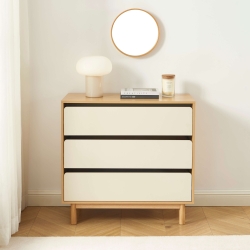 Commode THALIA 3 tiroirs beige et effet chêne 90cm