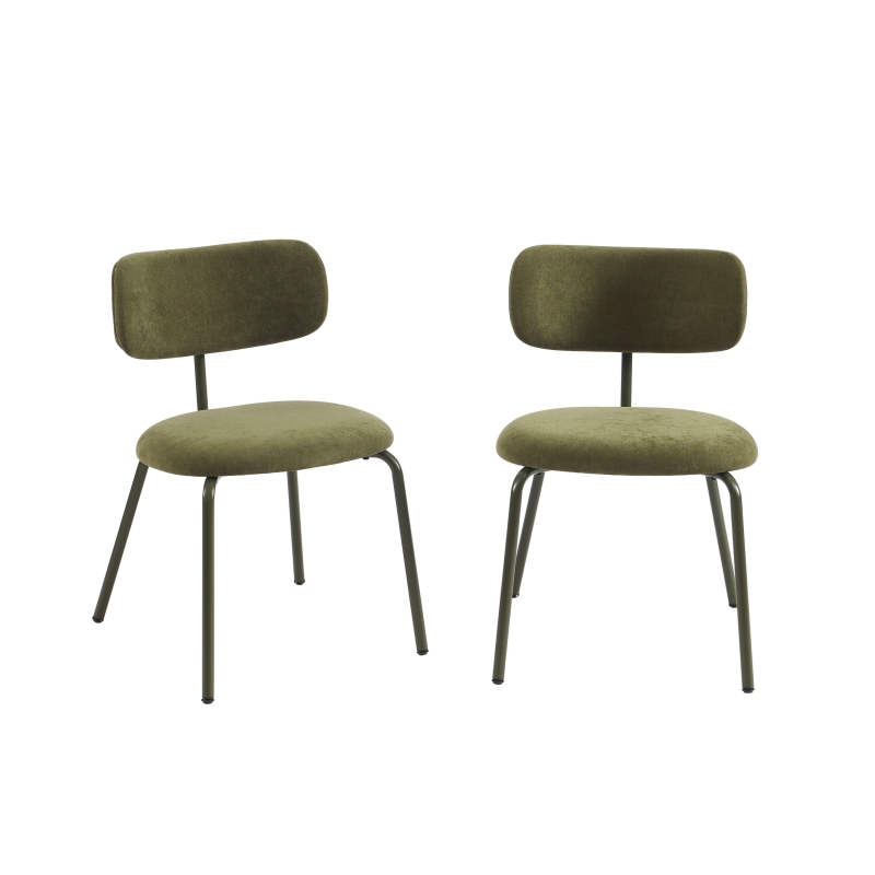 Lot de 2 chaises PANTONE tissu et pieds métal vert olive