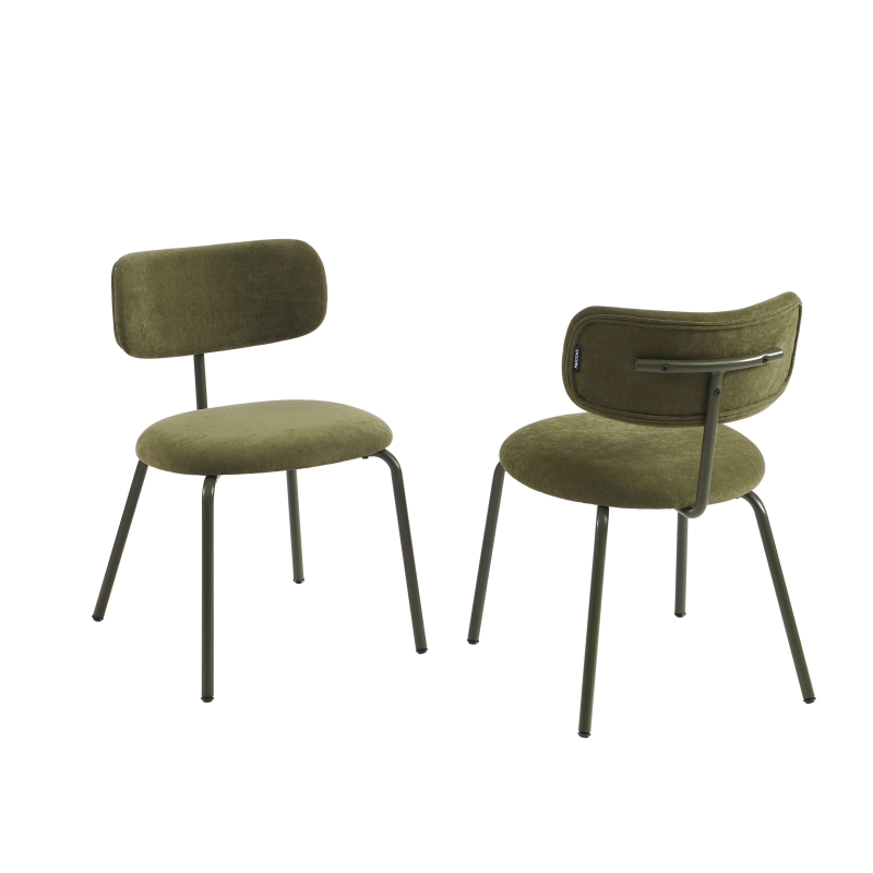 Lot de 2 chaises PANTONE tissu et pieds métal vert olive