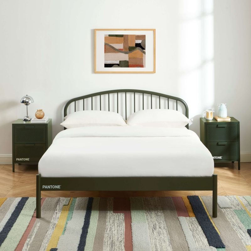 Lit PANTONE 140x190 métal vert olive sommier inclus