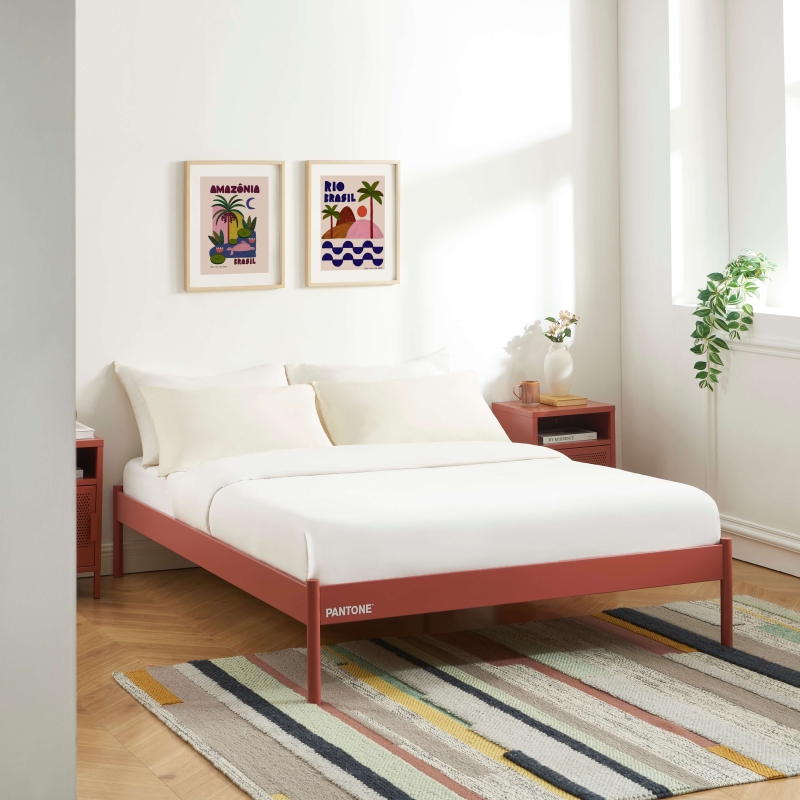 Lit PANTONE 140x190 métal terracotta sommier inclus