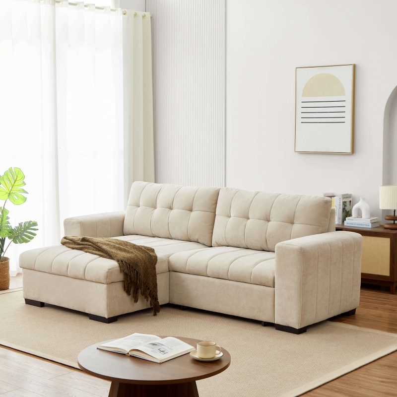 Canapé d'angle convertible réversible ARISTA 4 places tissu beige