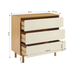 Commode THALIA 3 tiroirs beige et effet chêne 90cm