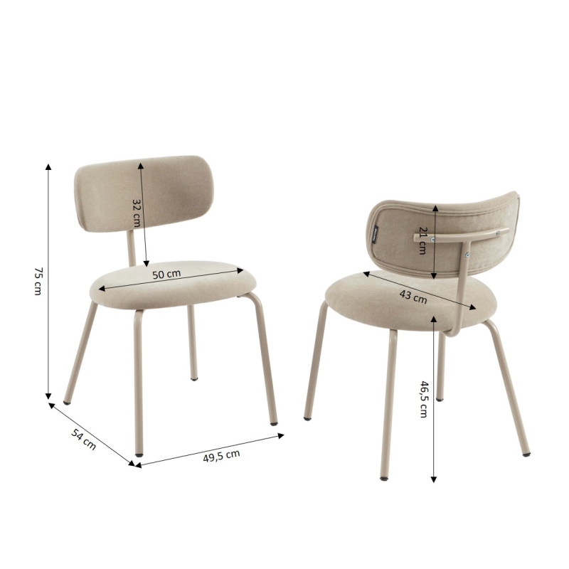 Lot de 2 chaises PANTONE tissu et pieds métal taupe
