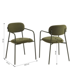 Lot de 2 chaises PANTONE tissu et pieds métal vert olive