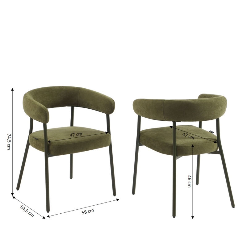Lot de 2 chaises PANTONE tissu et pieds métal vert olive