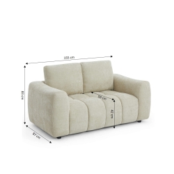 Canapé droit fixe KEREA 2 places tissu chenille taupe