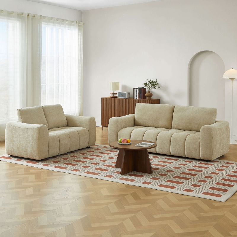 Canapé droit fixe KEREA 2 places tissu chenille taupe