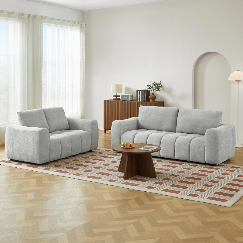 Canapé droit fixe KEREA 2 places tissu chenille gris