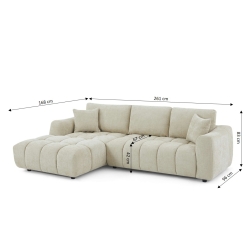 Canapé d'angle gauche fixe KEREA 4 places tissu chenille taupe