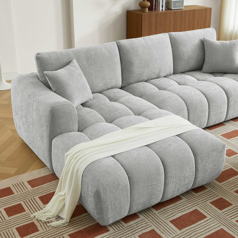 Canapé d'angle gauche fixe KEREA 4 places tissu chenille gris