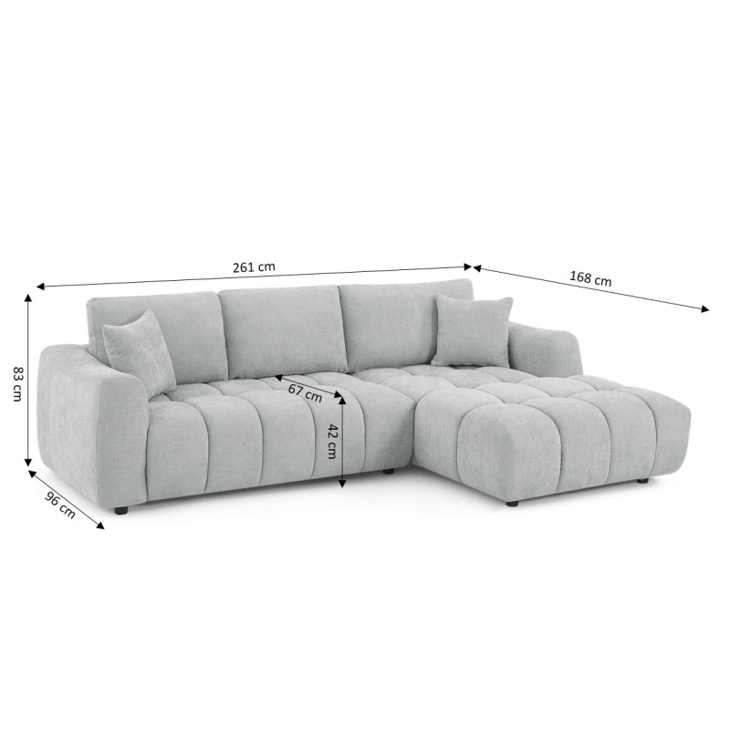 Canapé d'angle droit fixe KEREA 4 places tissu chenille gris