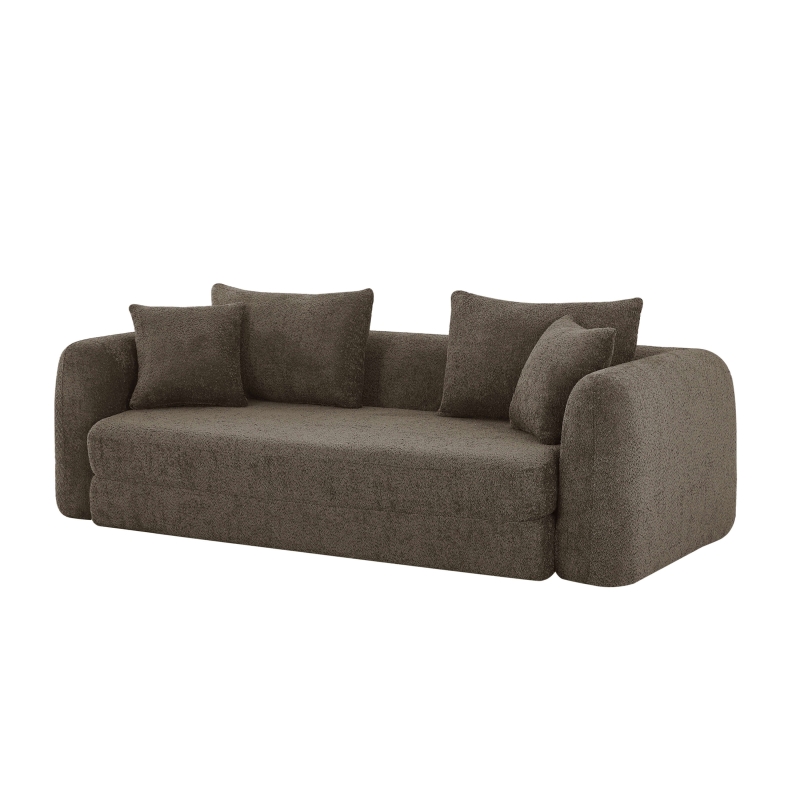 Canapé droit compressé convertible MORPHEO 3 places tissu bouclette marron