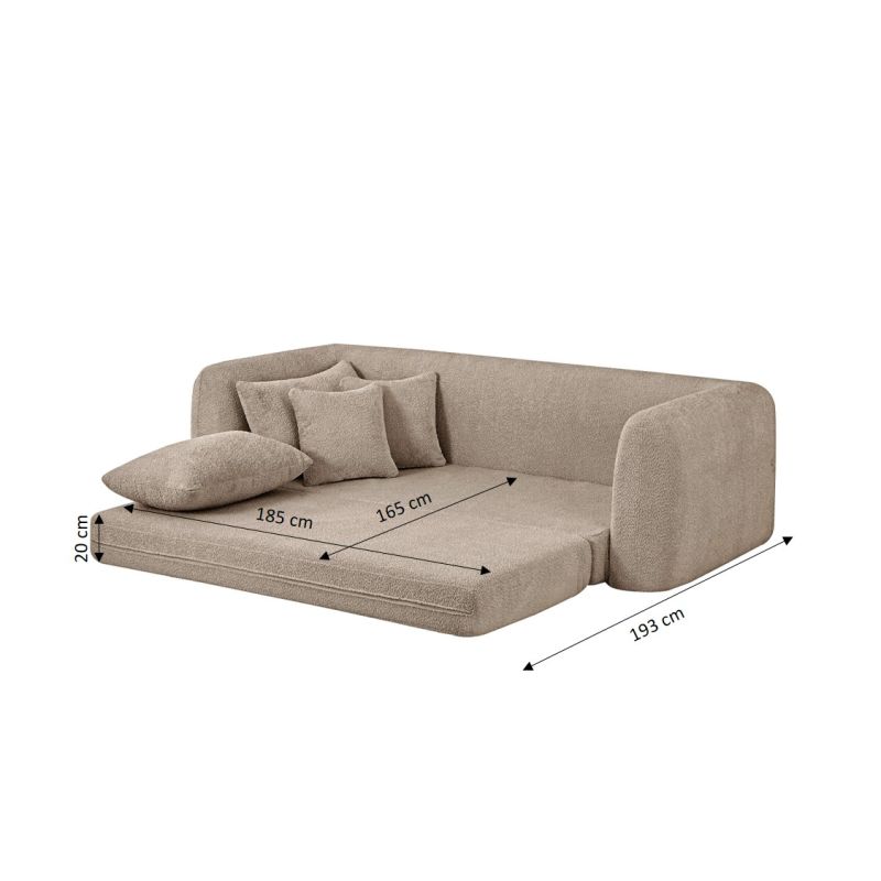 Canapé droit compressé convertible MORPHEO 3 places tissu bouclette taupe
