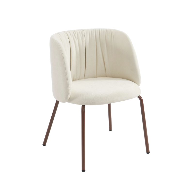 Chaise LUISA tissu chenille écru et pieds métal marron