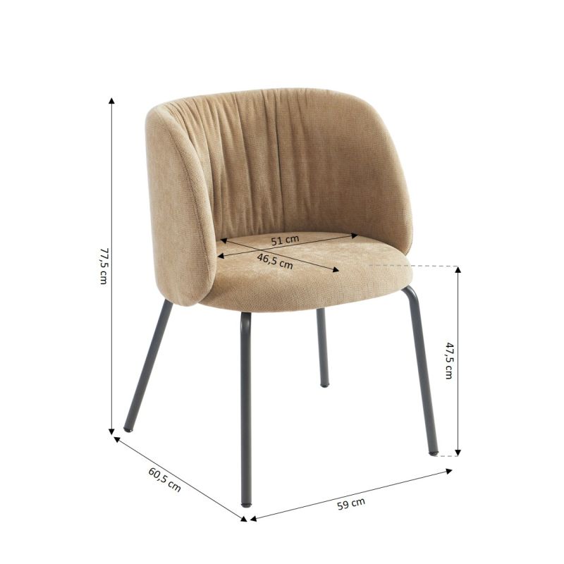 Chaise LUISA tissu chenille ocre et pieds métal noir