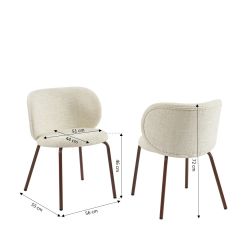 Lot de 2 chaises SERENA tissu chenille écru et pieds métal marron