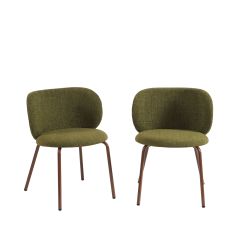 Lot de 2 chaises SERENA tissu chenille vert et pieds métal marron