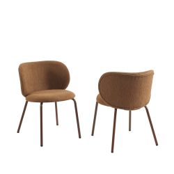 Lot de 2 chaises SERENA tissu chenille marron et pieds métal marron