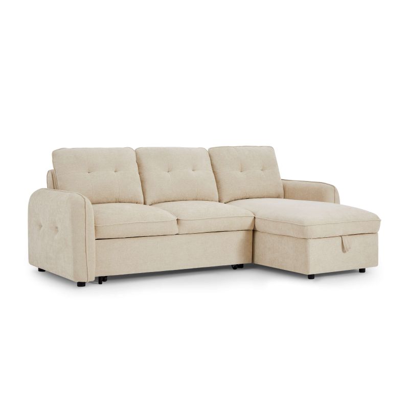 Canapé d'angle convertible et réversible IMPA 4 places tissu chenille beige