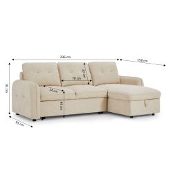 Canapé d'angle convertible et réversible IMPA 4 places tissu chenille beige